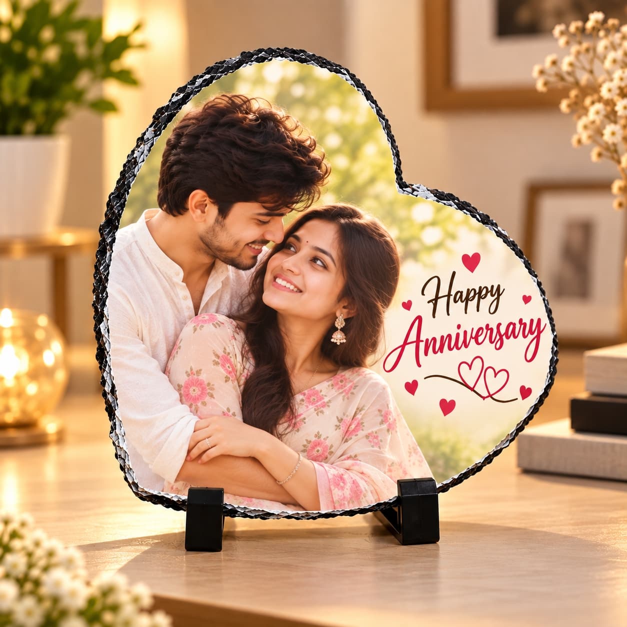 Custom Heart-Shaped Rock Slate Photo Plaque